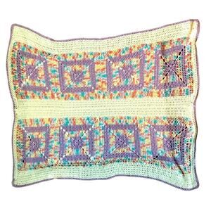 CROCHETED Warm Weather Light Weight Baby Crib Lap Blanket Afghan White Purple HM